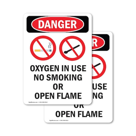 Signmission Oxygen In Use No Smoking Danger Sign, Vinyl Decal, 10in W x 14in L, 2PK OS-2PACK-DS-D-1014-V-1514